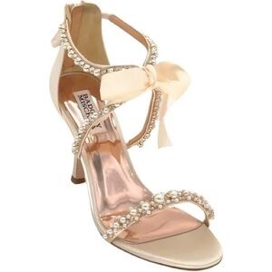NWT NIB Badgley Mishka Satin Pearl Rhinestone Heels size 8